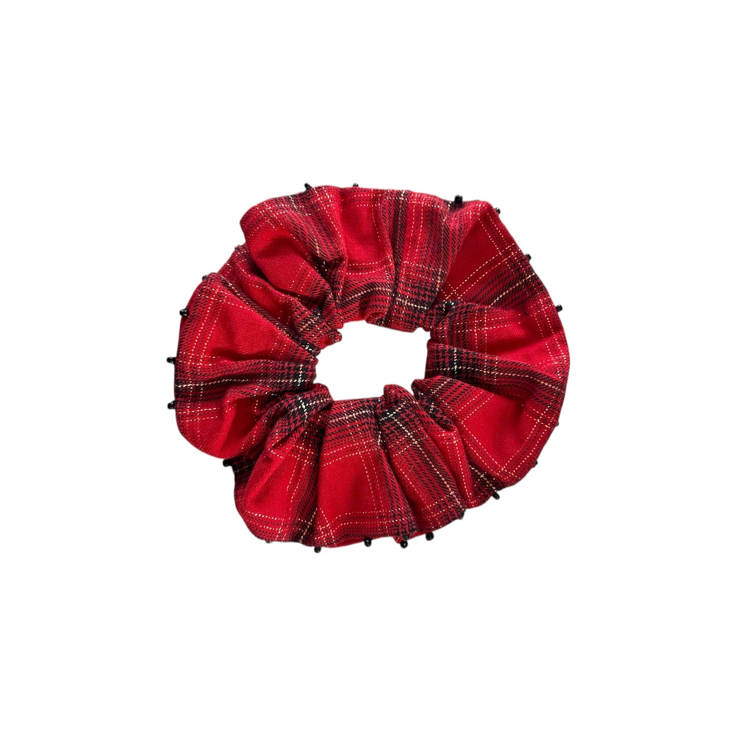 Kırmızı Ekose Boncuklu Lastik Toka